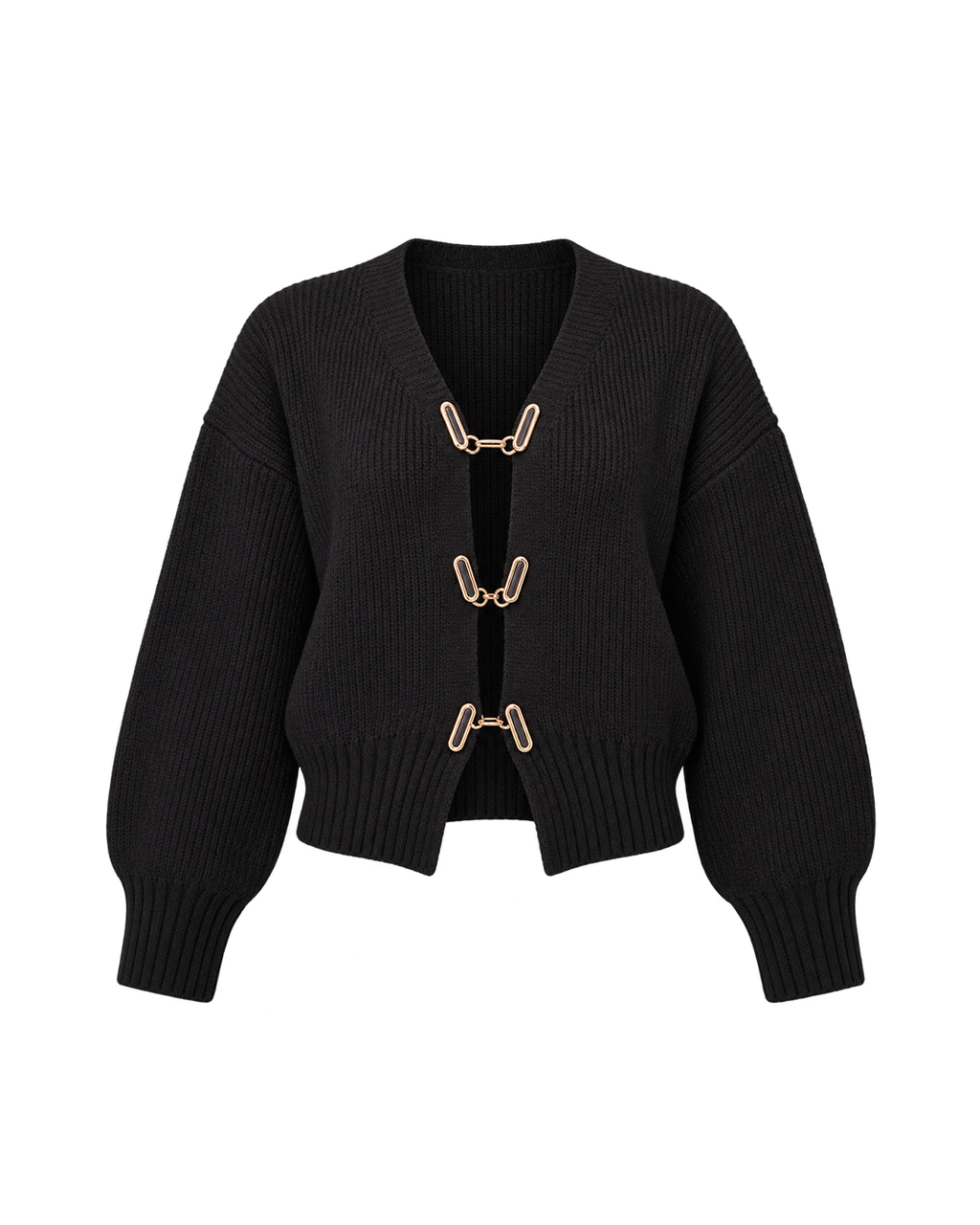 Chunky Knit Cardigan with Gold Clasps