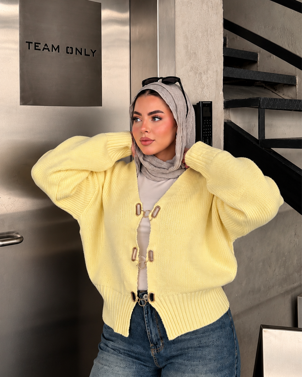 Chunky Knit Cardigan with Gold Clasps