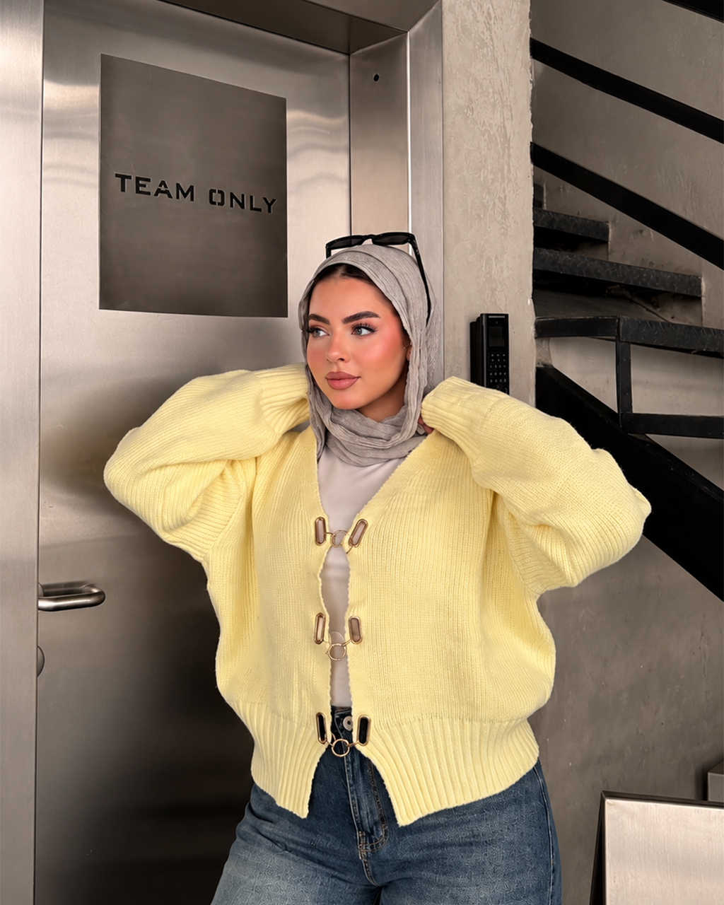 Chunky Knit Cardigan with Gold Clasps
