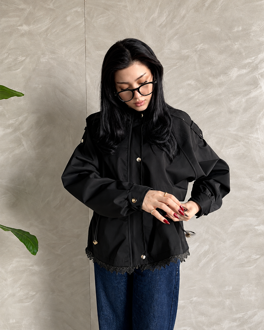 Gabardine Jacket with Floral Lace