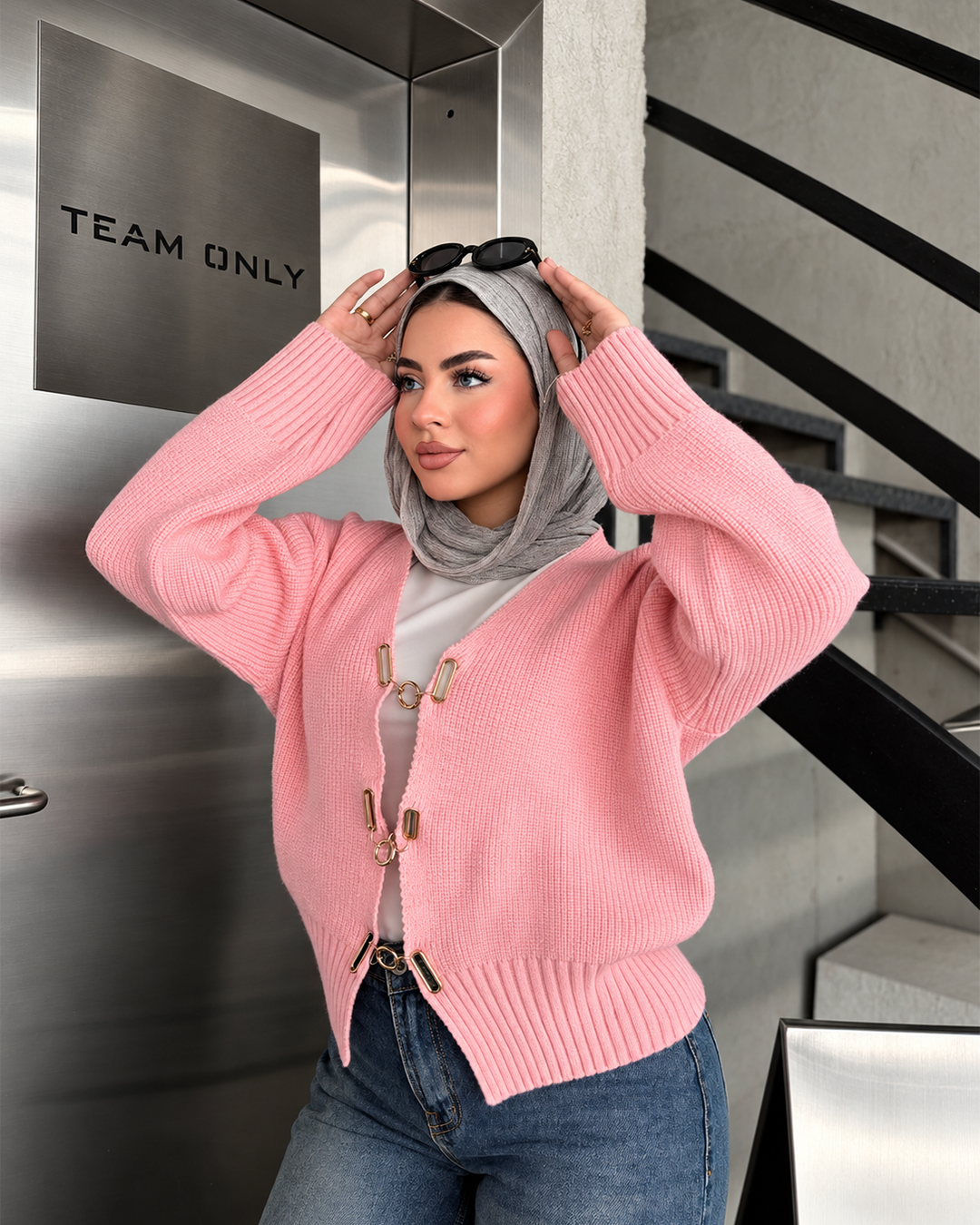 Chunky Knit Cardigan with Gold Clasps