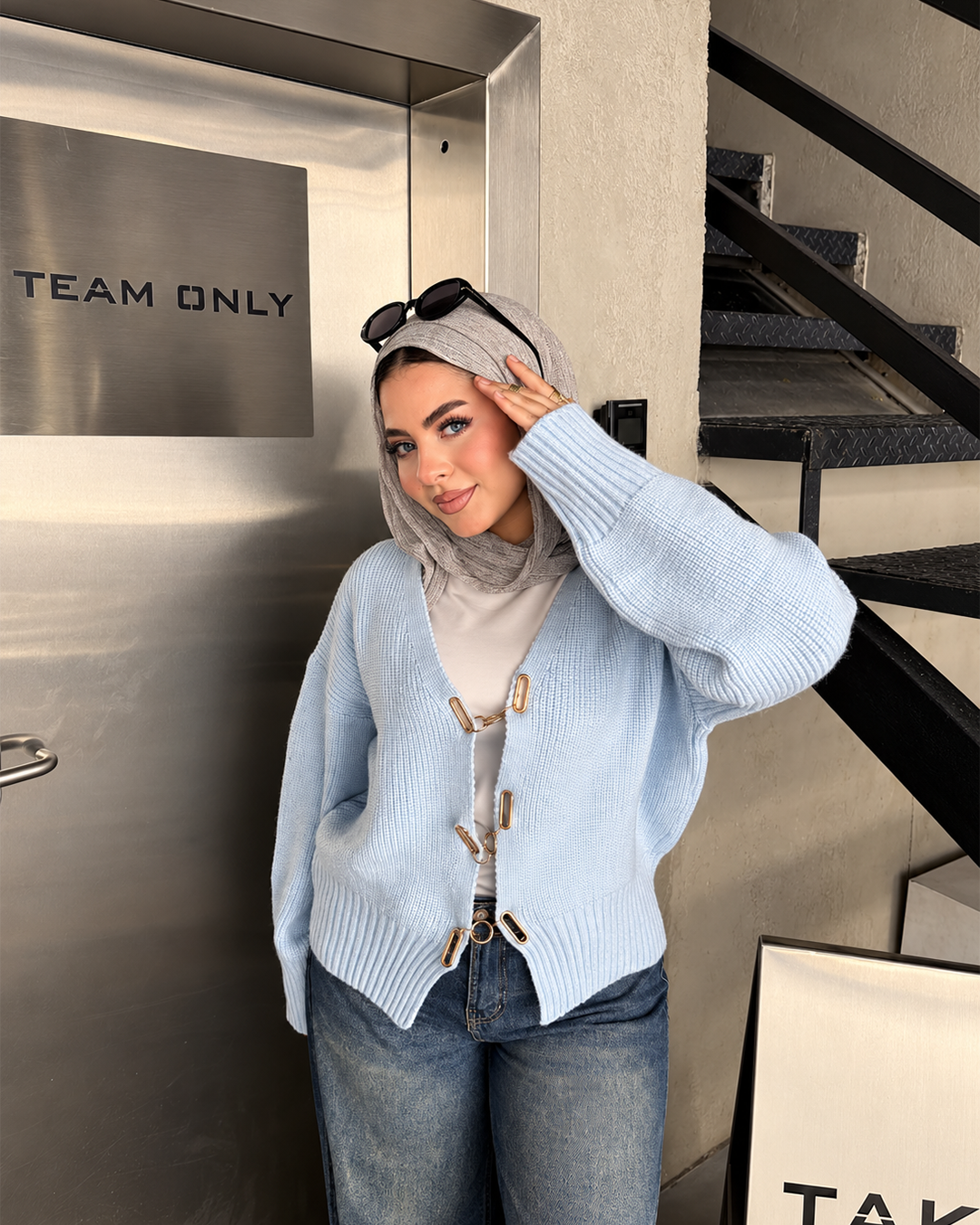 Chunky Knit Cardigan with Gold Clasps