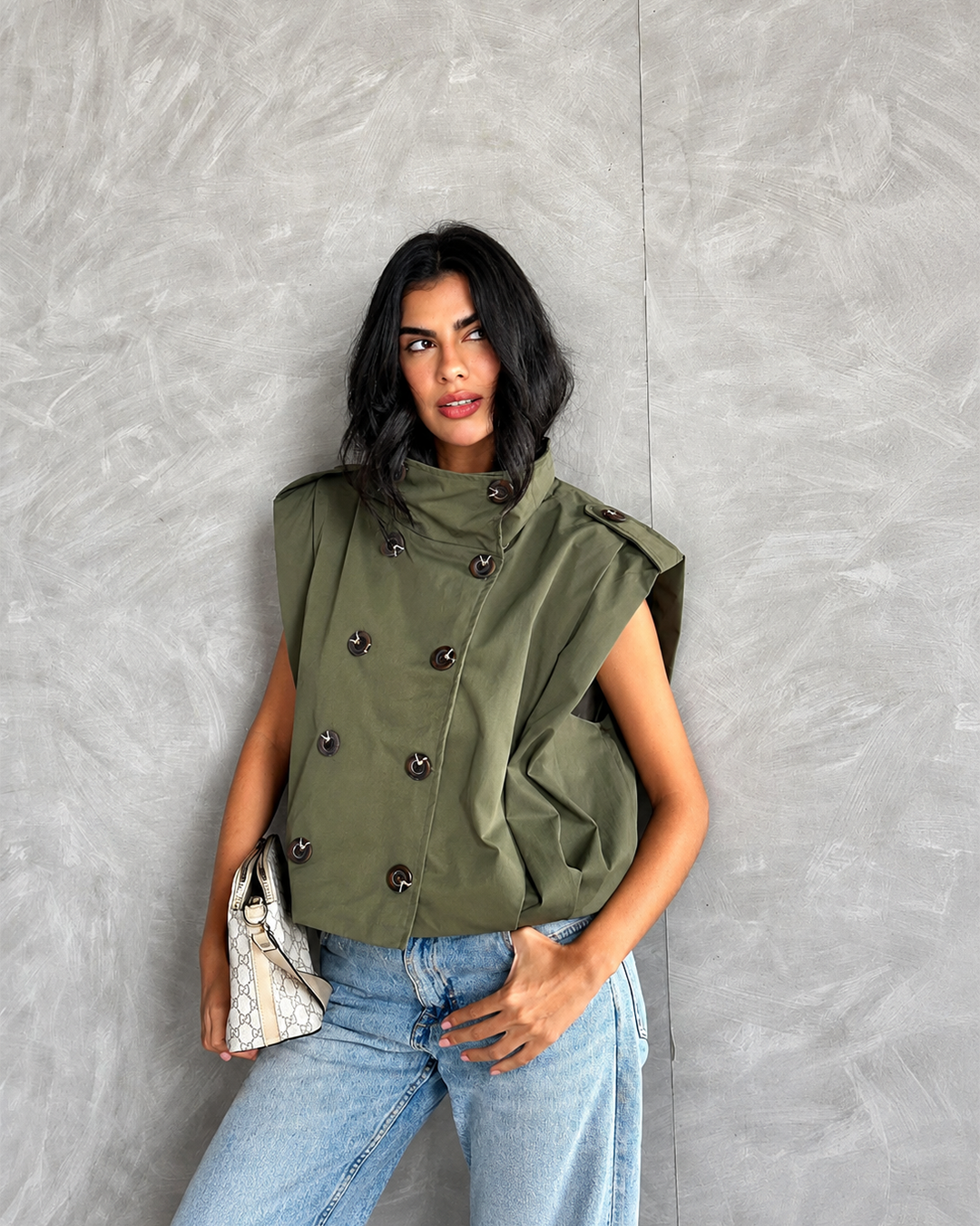 Double-Breasted High-Collar Vest