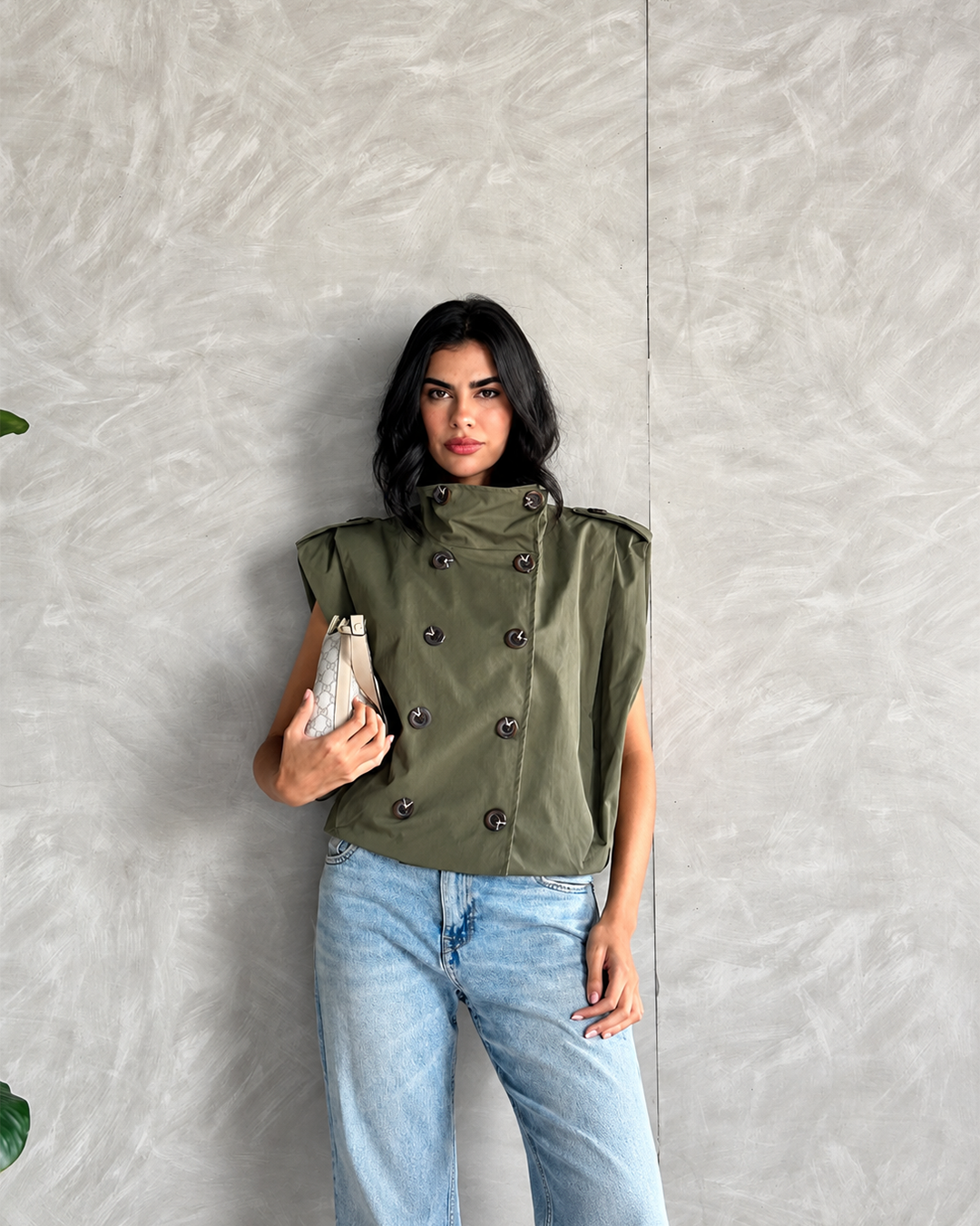 Double-Breasted High-Collar Vest