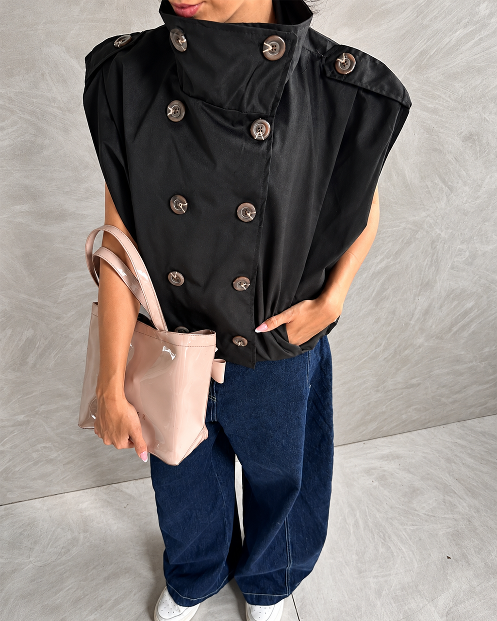 Double-Breasted High-Collar Vest