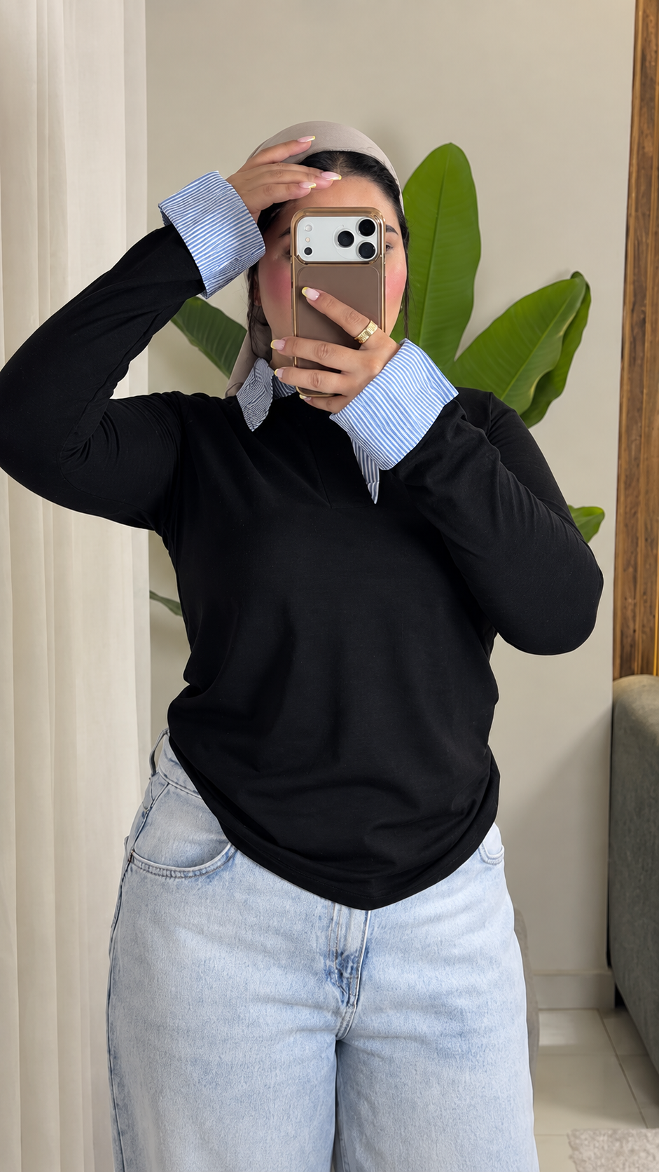Striped Collar & Cuff Cotton Tee