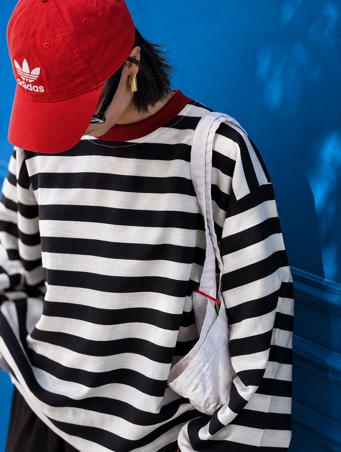 Bold Stripe Contrast-Neck Cotton Tee