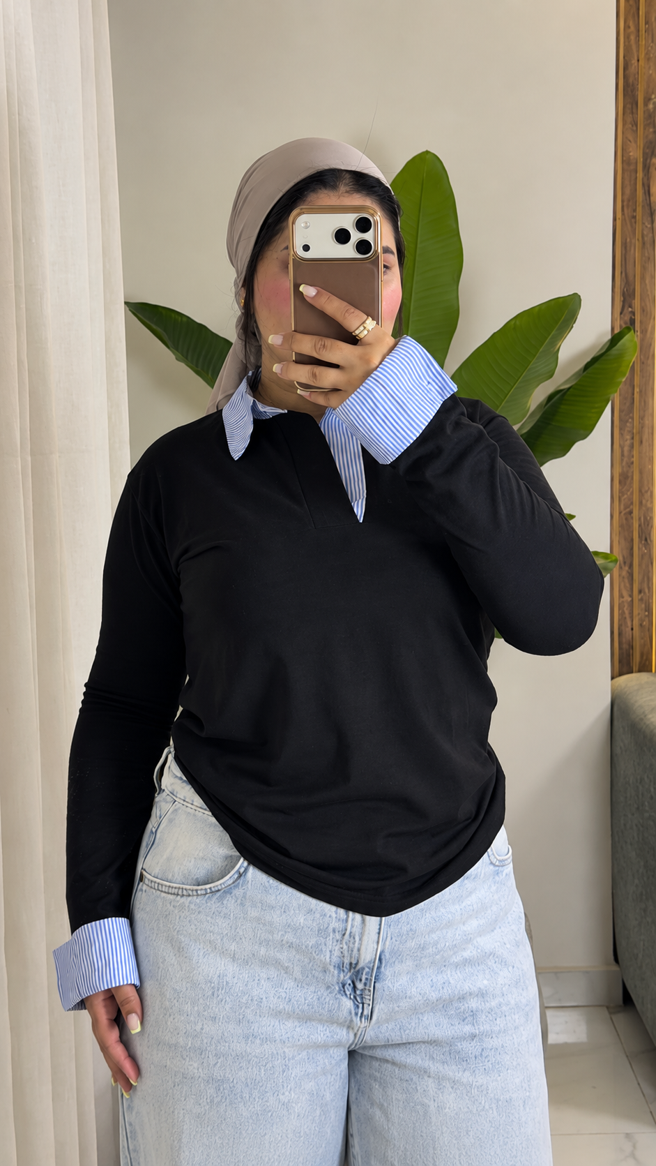 Striped Collar & Cuff Cotton Tee