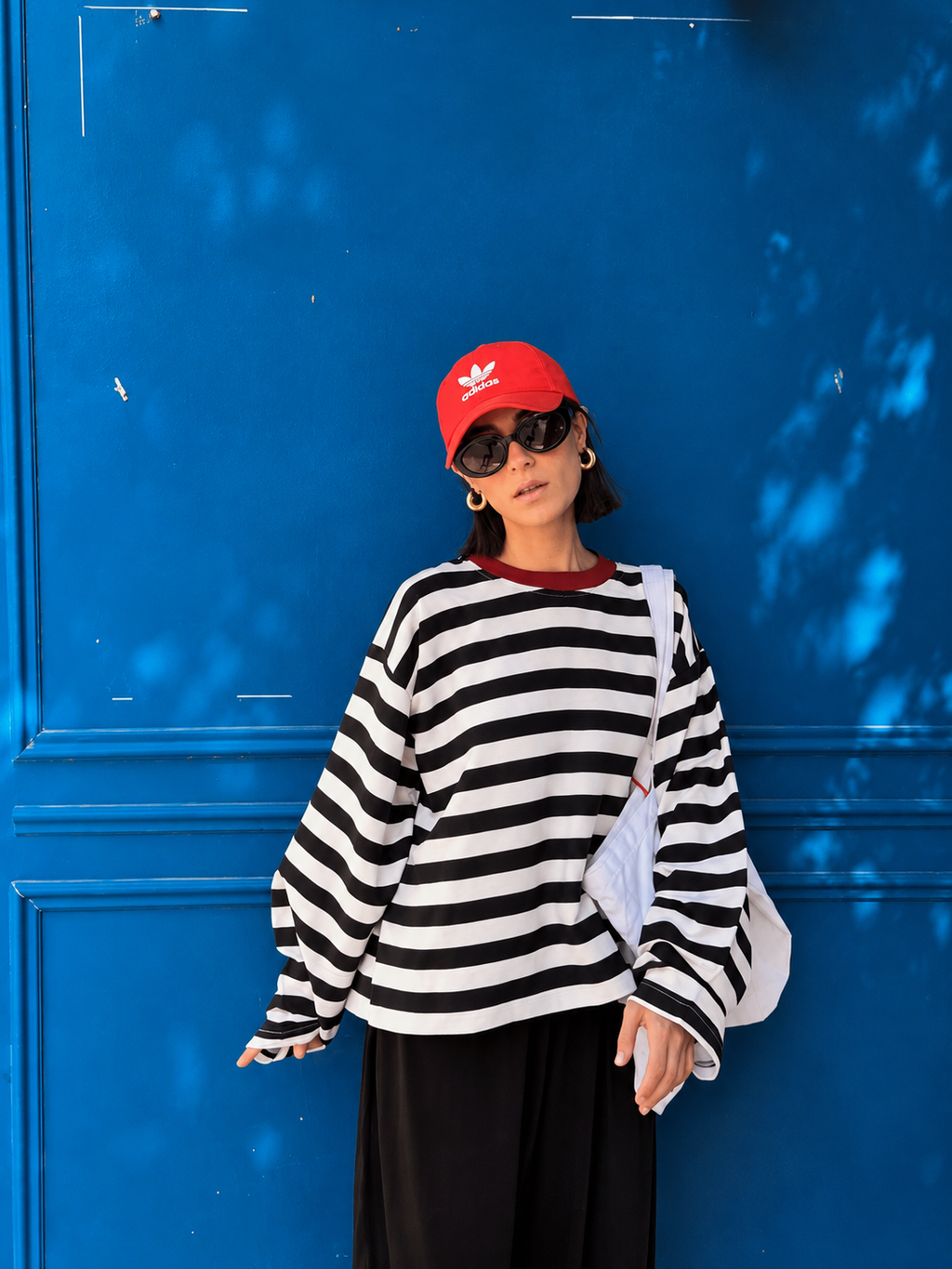 Bold Stripe Contrast-Neck Cotton Tee