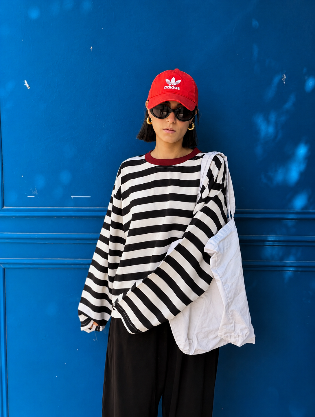 Bold Stripe Contrast-Neck Cotton Tee