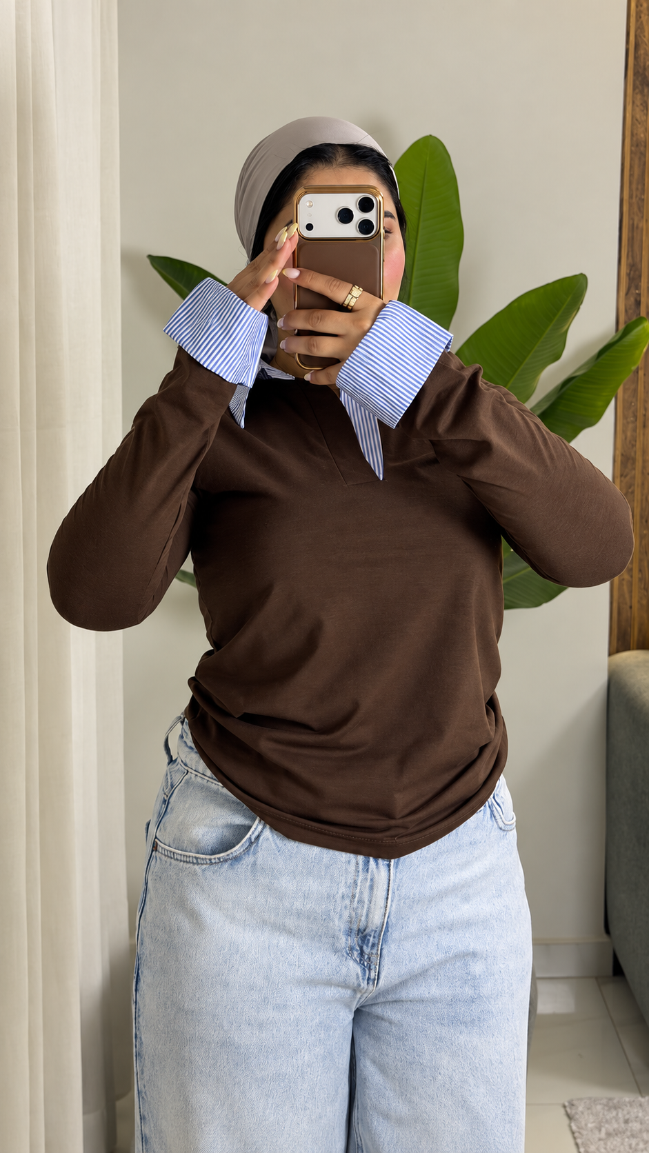Striped Collar & Cuff Cotton Tee