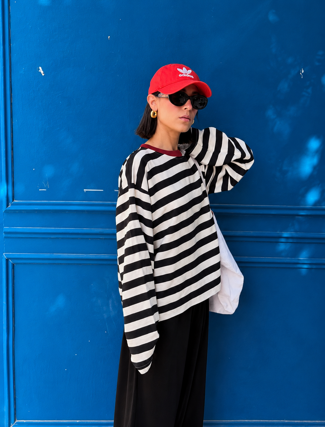 Bold Stripe Contrast-Neck Cotton Tee