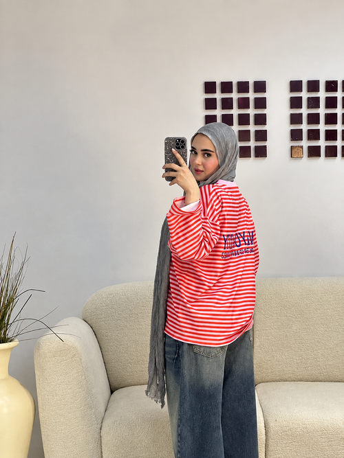 Boxy Striped Cotton Graphic Tee