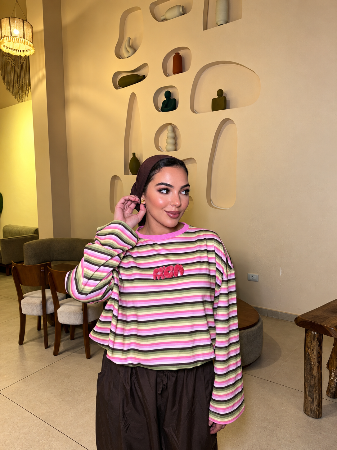 Multicolor Striped Cotton Appliqué Tee