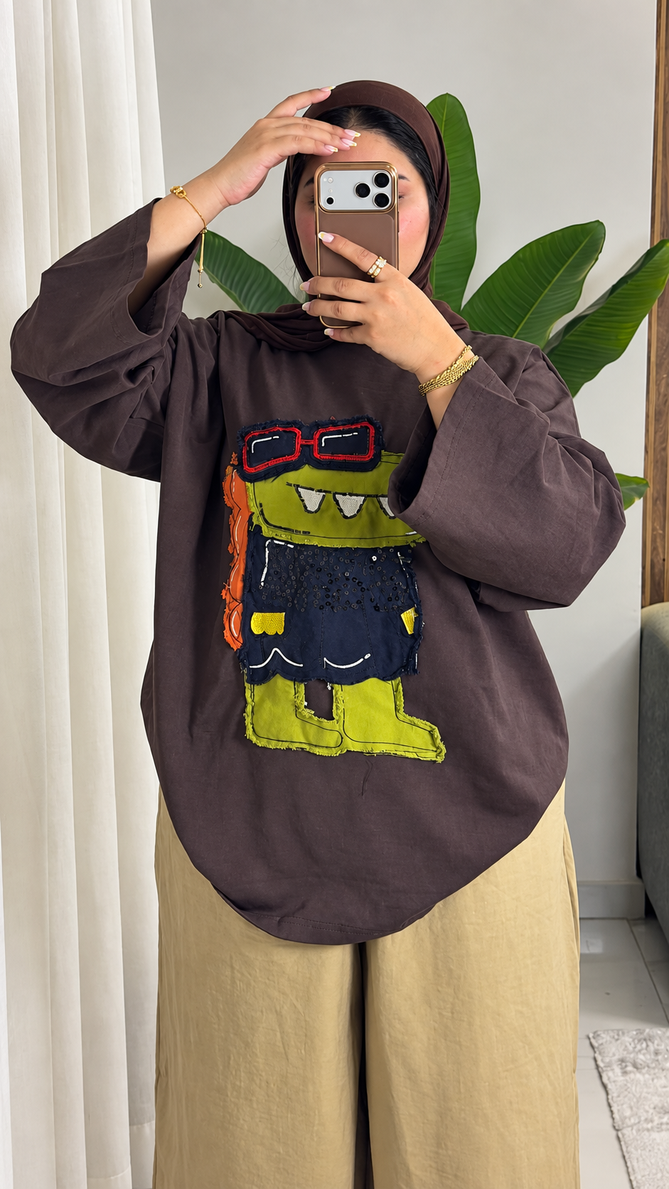 Oversized Monster Appliqué Cotton Tee