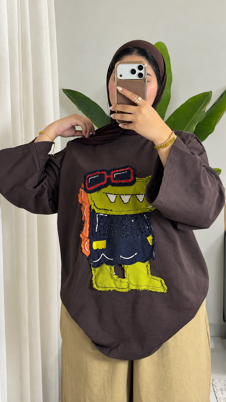 Oversized Monster Appliqué Cotton Tee