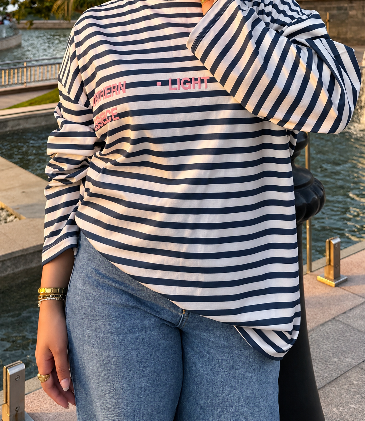 Oversized Striped Cotton Graphic Tee