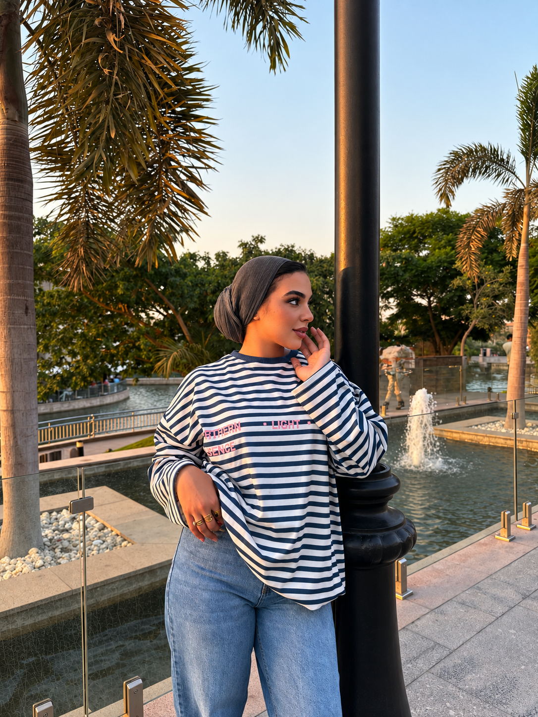 Oversized Striped Cotton Graphic Tee