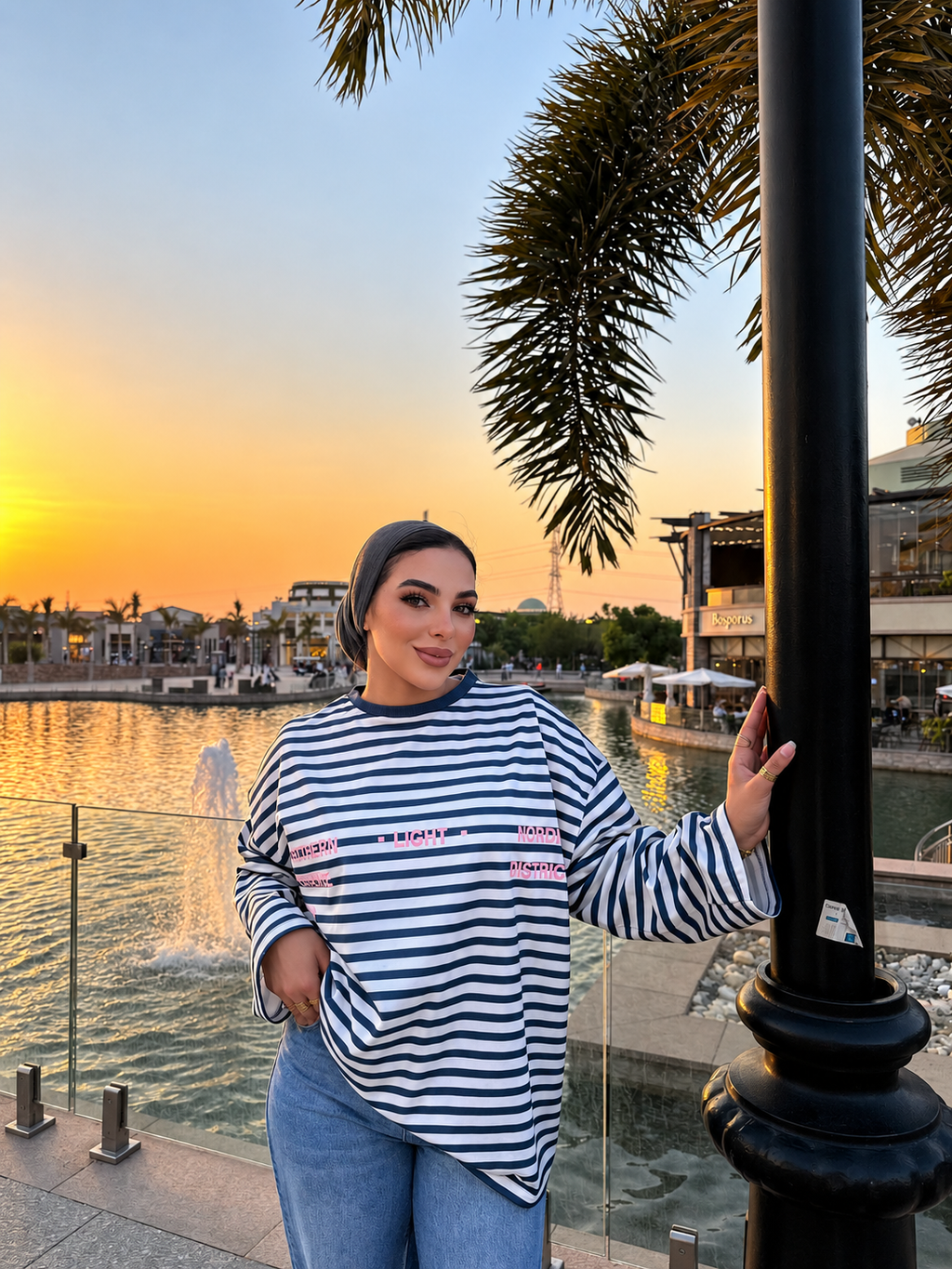 Oversized Striped Cotton Graphic Tee