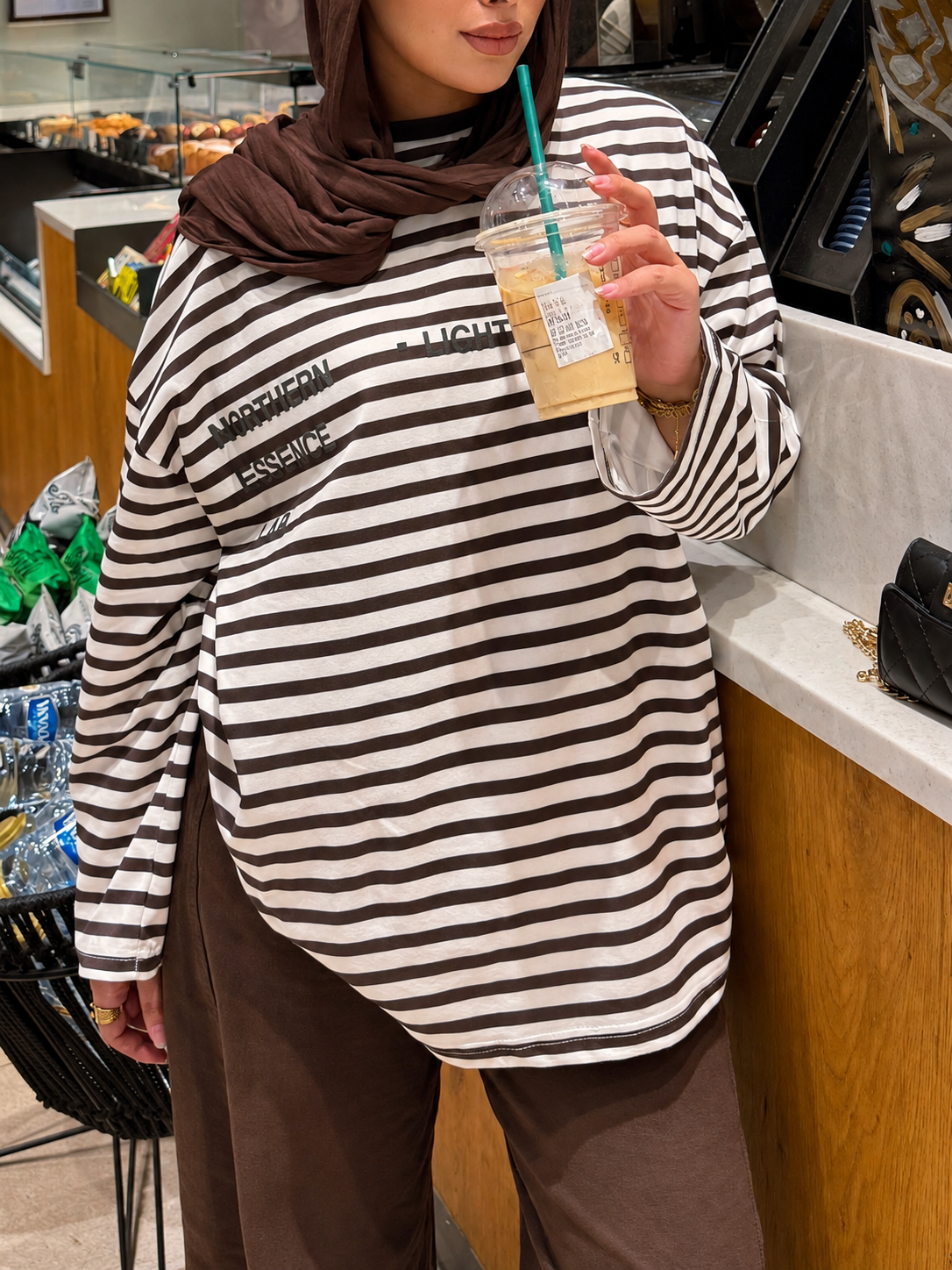 Oversized Striped Cotton Graphic Tee
