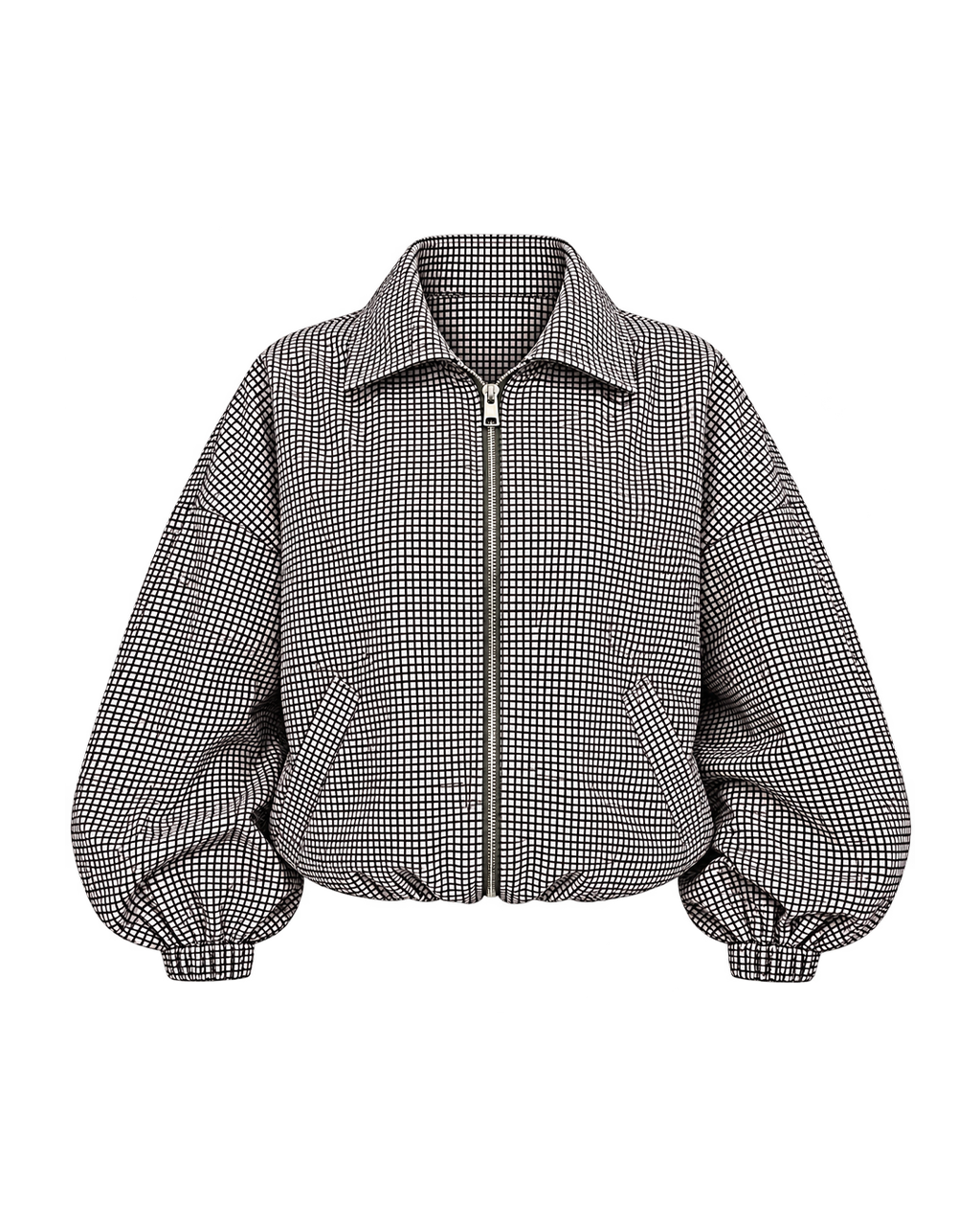 Grid-Check Bomber Jacket