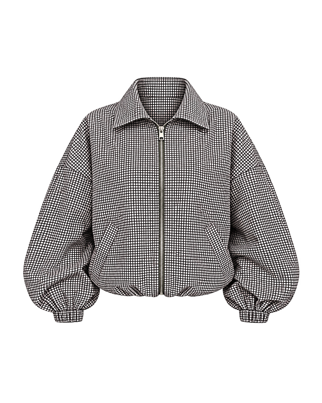 Grid-Check Bomber Jacket
