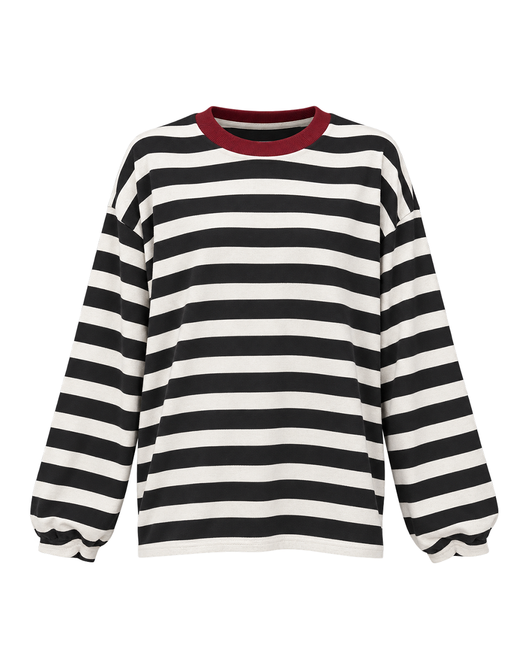 Bold Stripe Contrast-Neck Cotton Tee