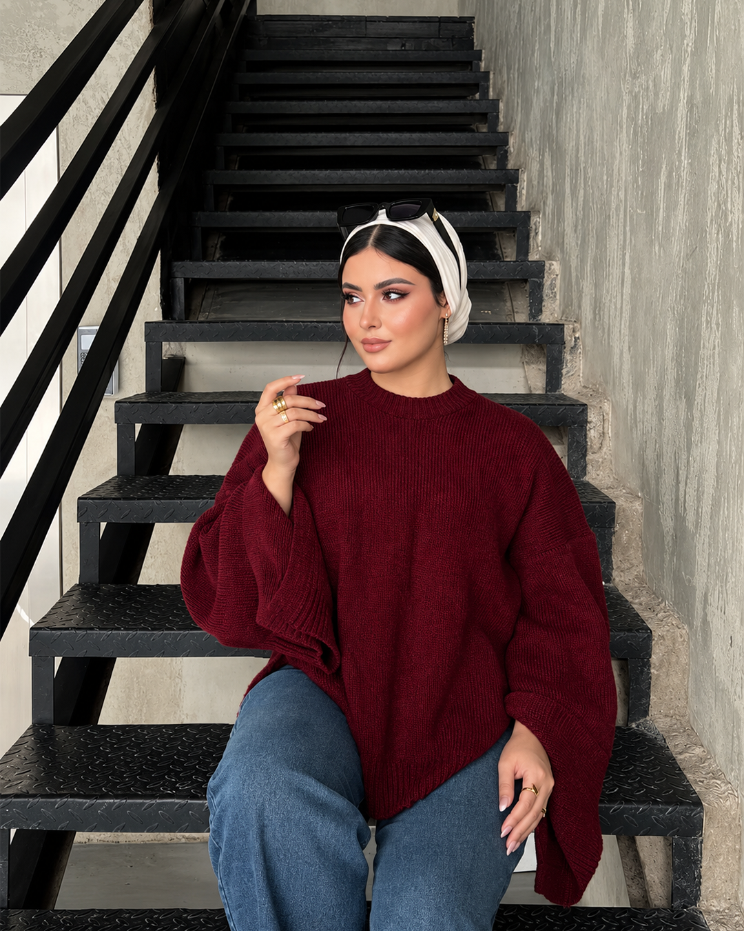 Oversized Ribbed Knit Bell Sleeve Sweater