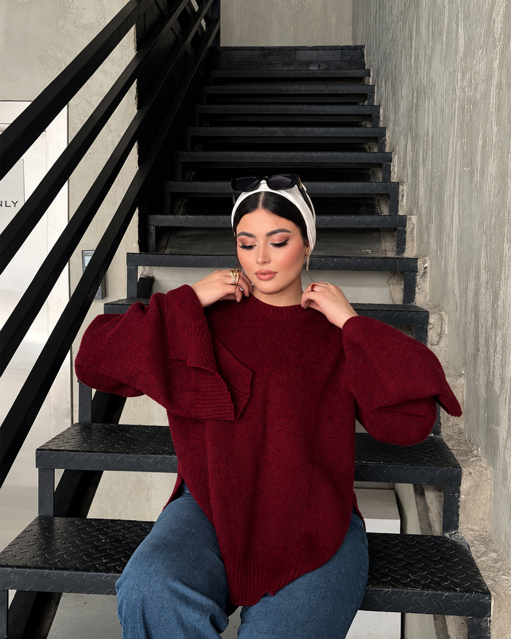 Oversized Ribbed Knit Bell Sleeve Sweater