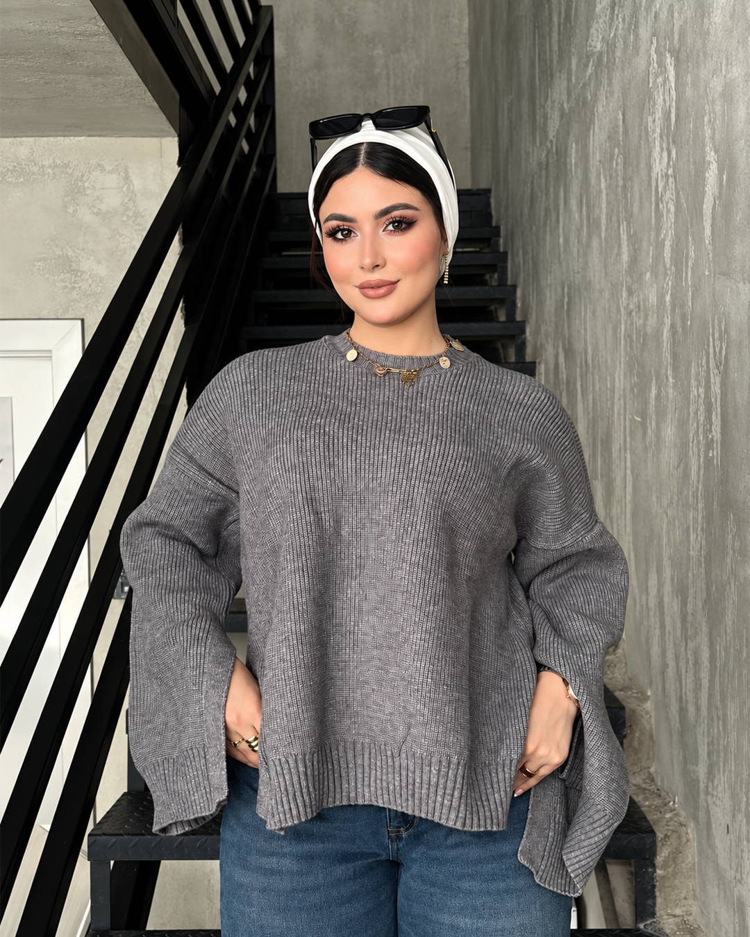 Oversized Ribbed Knit Bell Sleeve Sweater