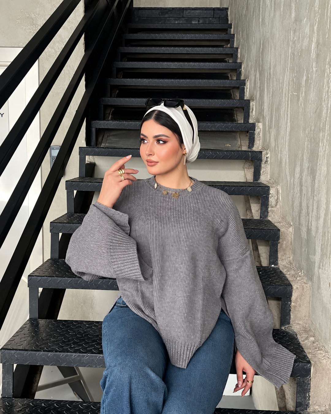Oversized Ribbed Knit Bell Sleeve Sweater