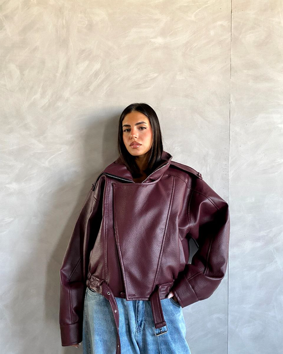 Oversized Belted Biker Jacke