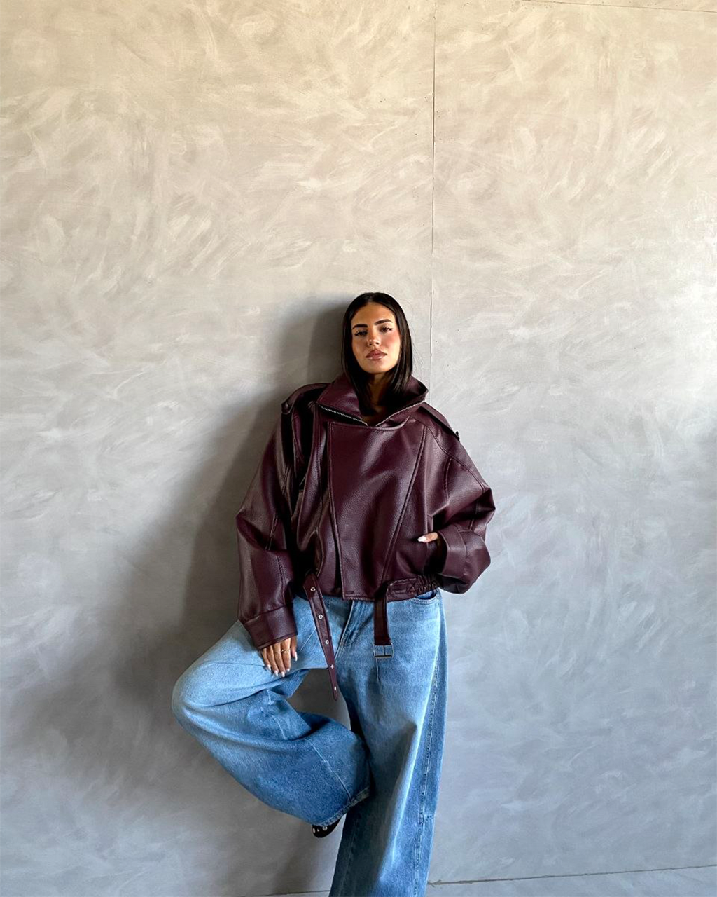 Oversized Belted Biker Jacke