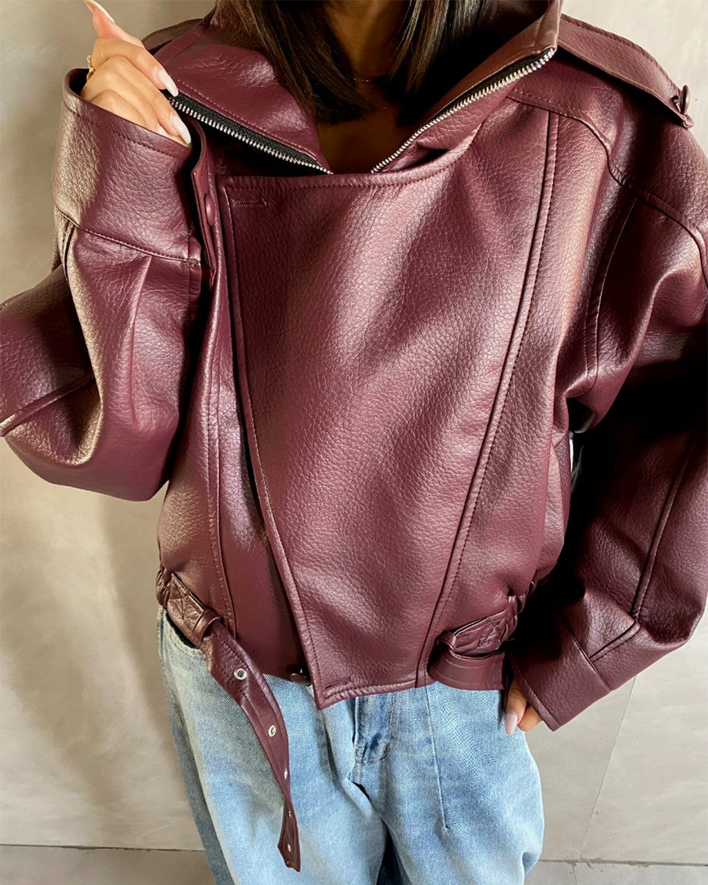 Oversized Belted Biker Jacke
