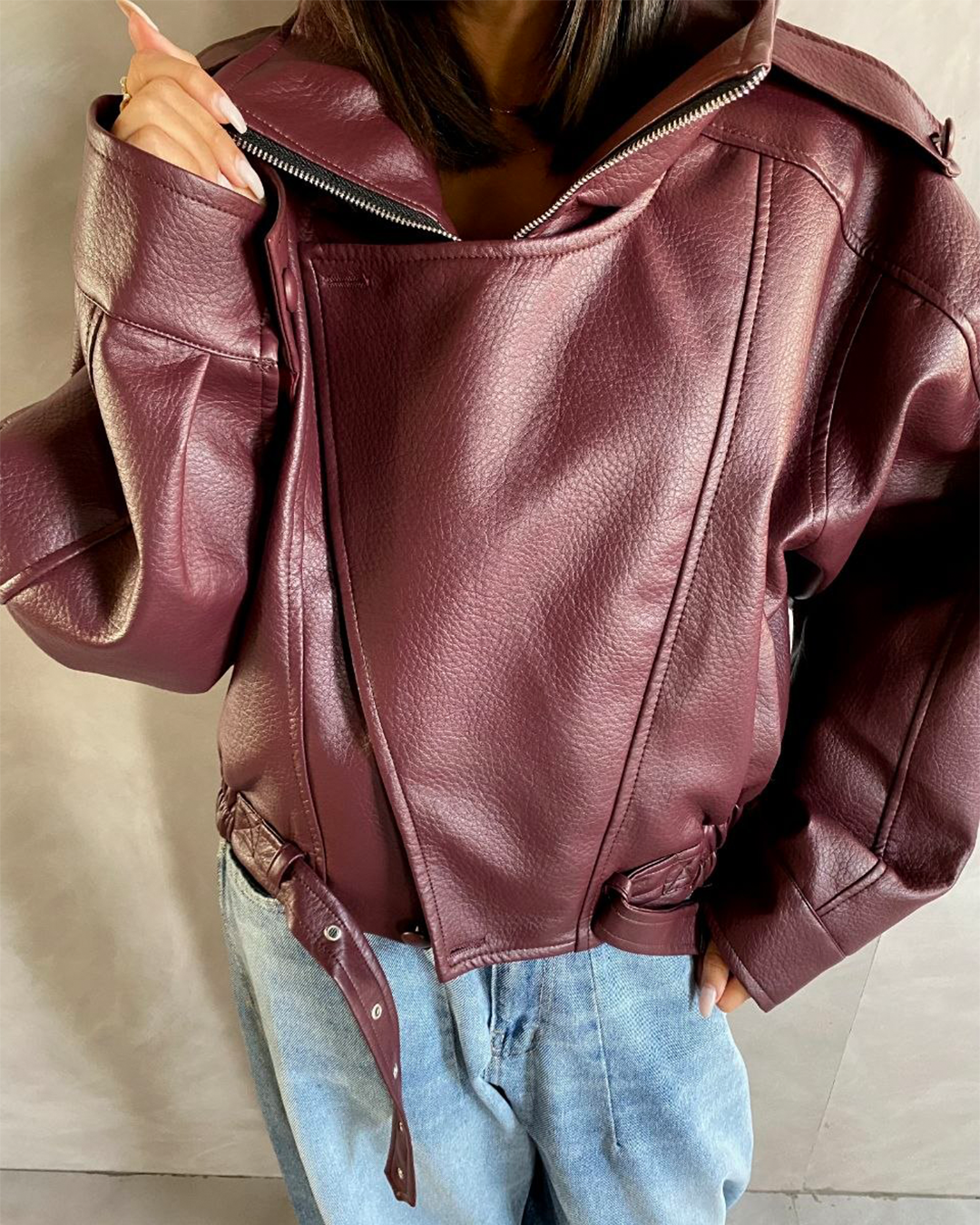 Oversized Belted Biker Jacke