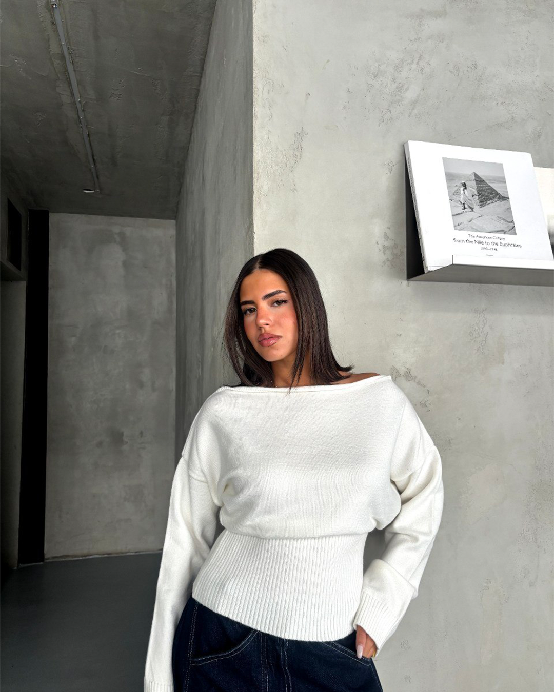 Boat-Neck Ribbed-Waist Sweater