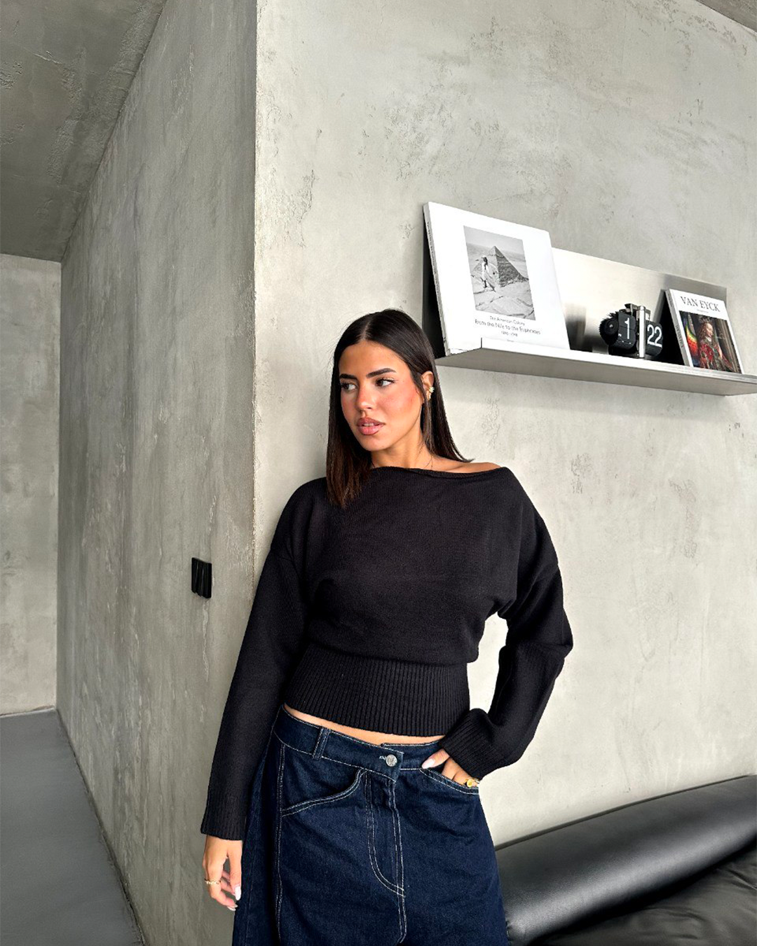 Boat-Neck Ribbed-Waist Sweater