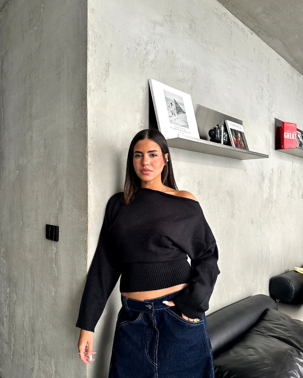 Boat-Neck Ribbed-Waist Sweater