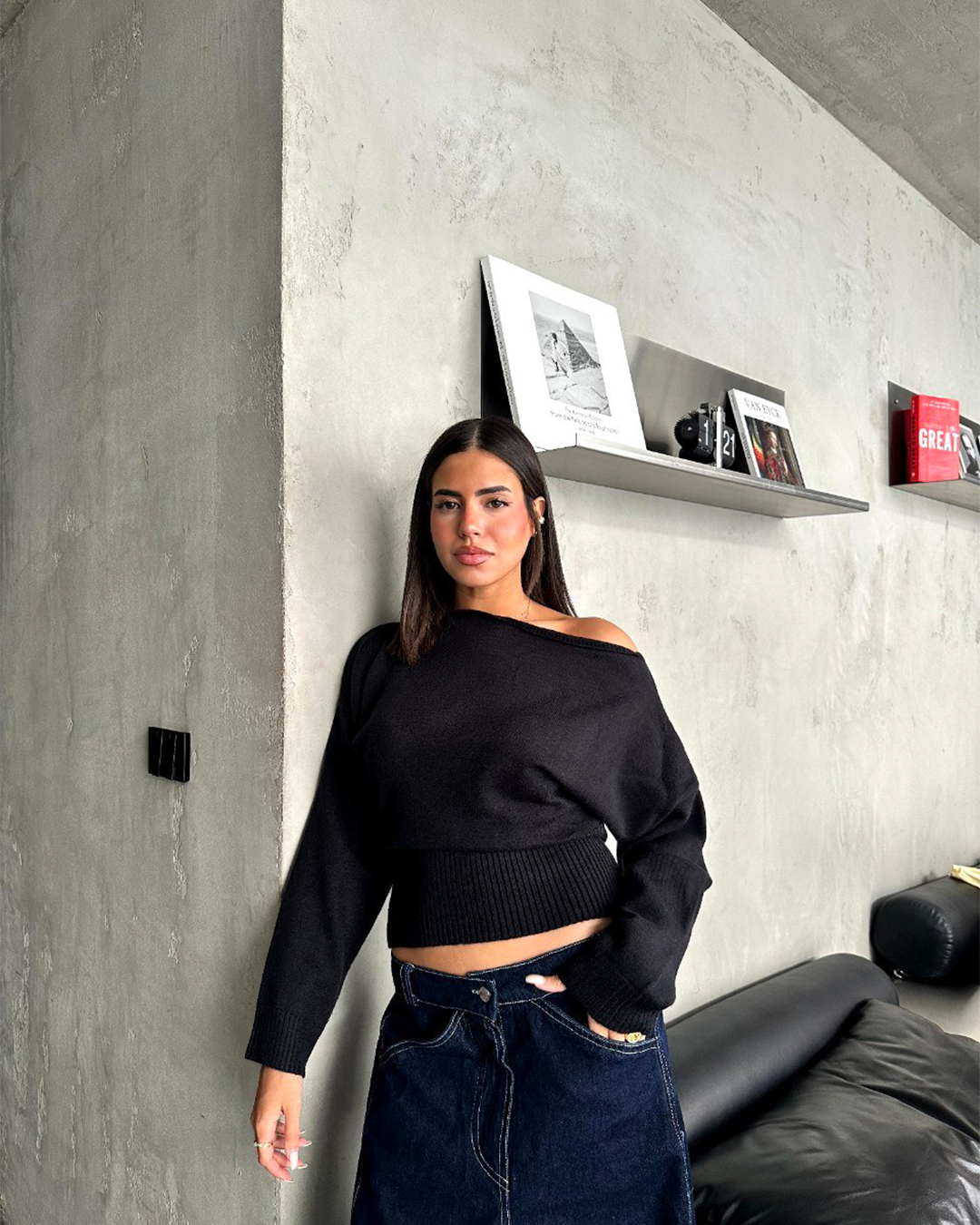 Boat-Neck Ribbed-Waist Sweater