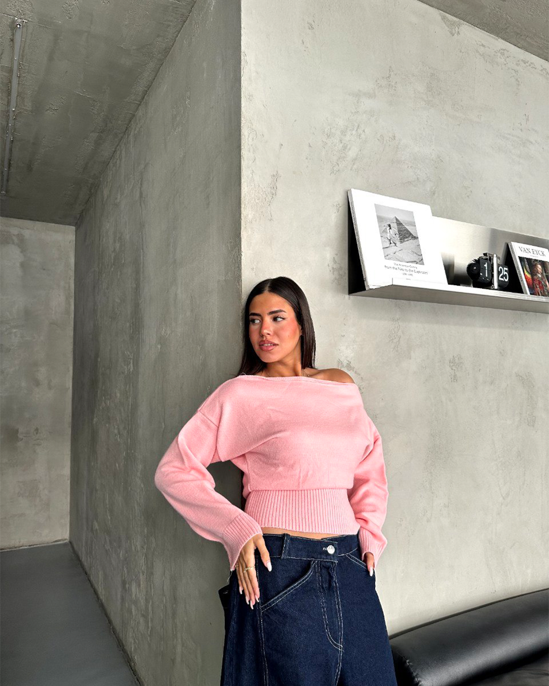 Boat-Neck Ribbed-Waist Sweater