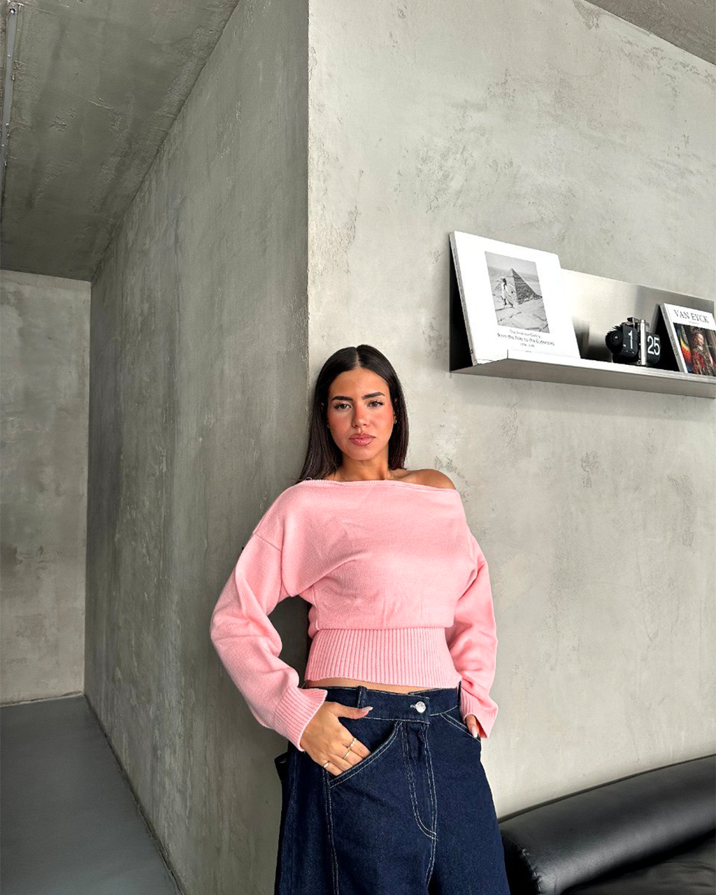 Boat-Neck Ribbed-Waist Sweater