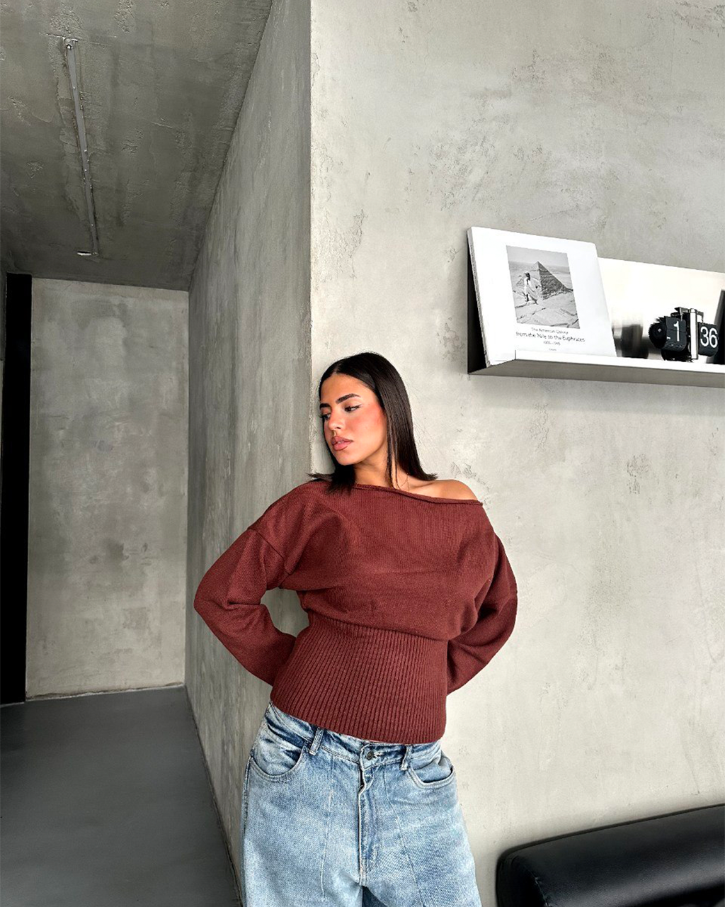 Boat-Neck Ribbed-Waist Sweater