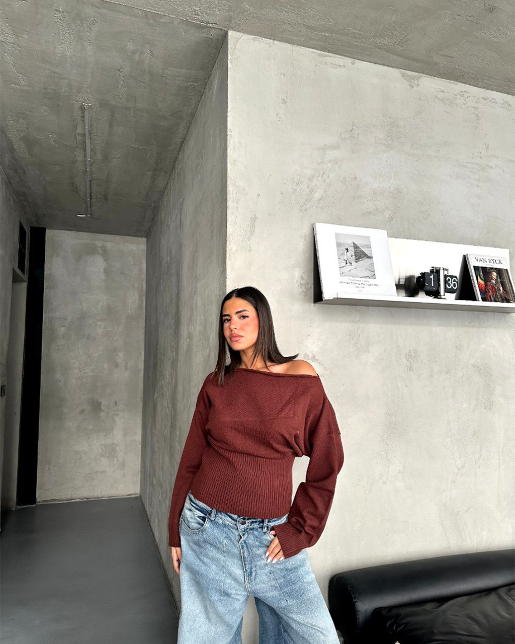 Boat-Neck Ribbed-Waist Sweater