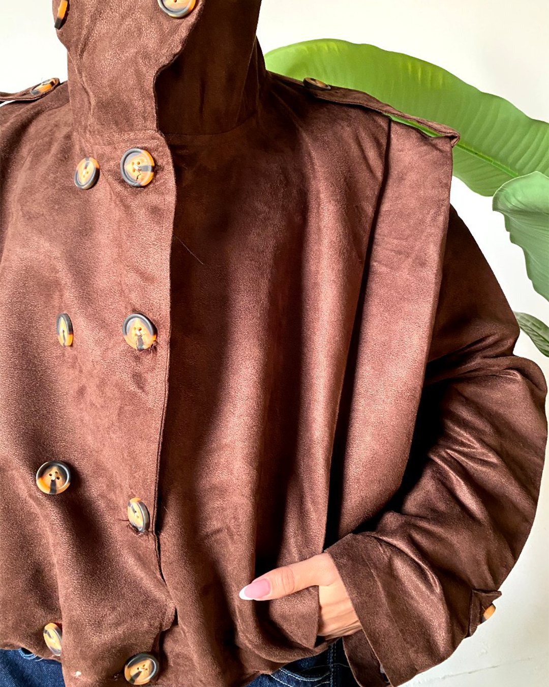 High-Collar Double-Breasted Blouson Jacket