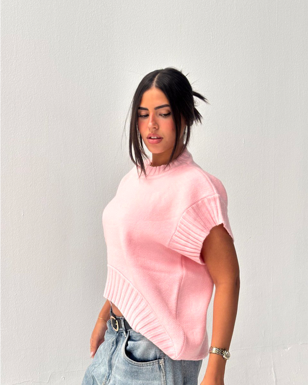 Black Shirt Ribbed Trim Knit