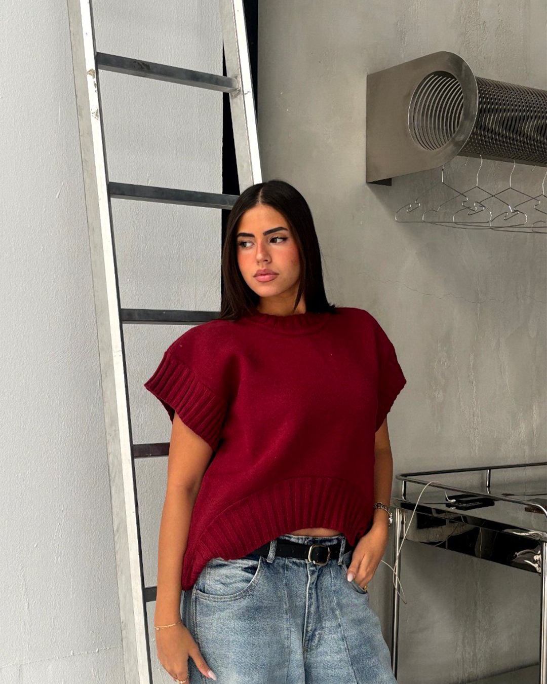 Black Shirt Ribbed Trim Knit