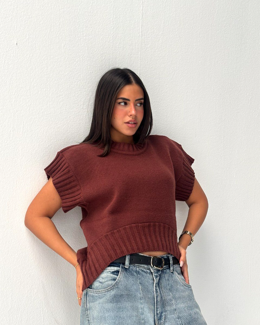 Black Shirt Ribbed Trim Knit
