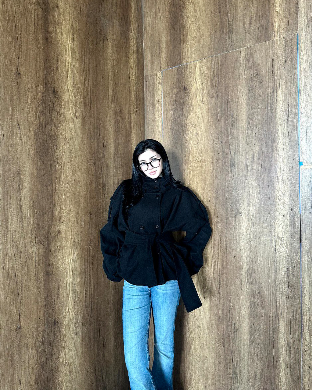 Belted High-Collar Melton Jacket