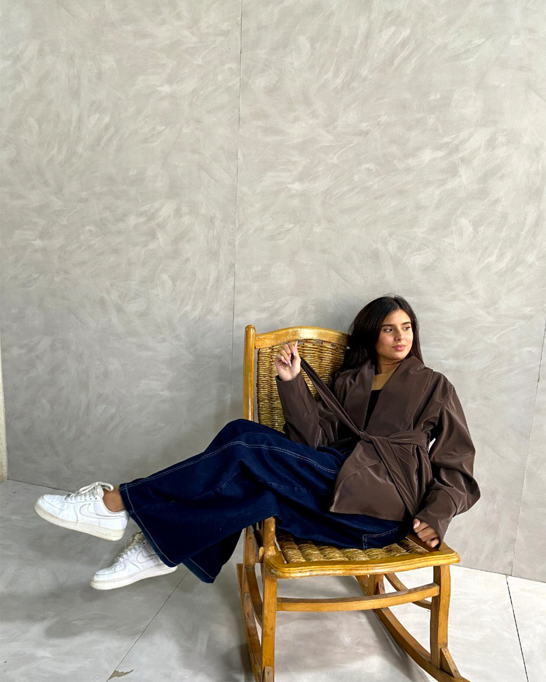 Belted Shawl-Collar Leather Wrap Jacket