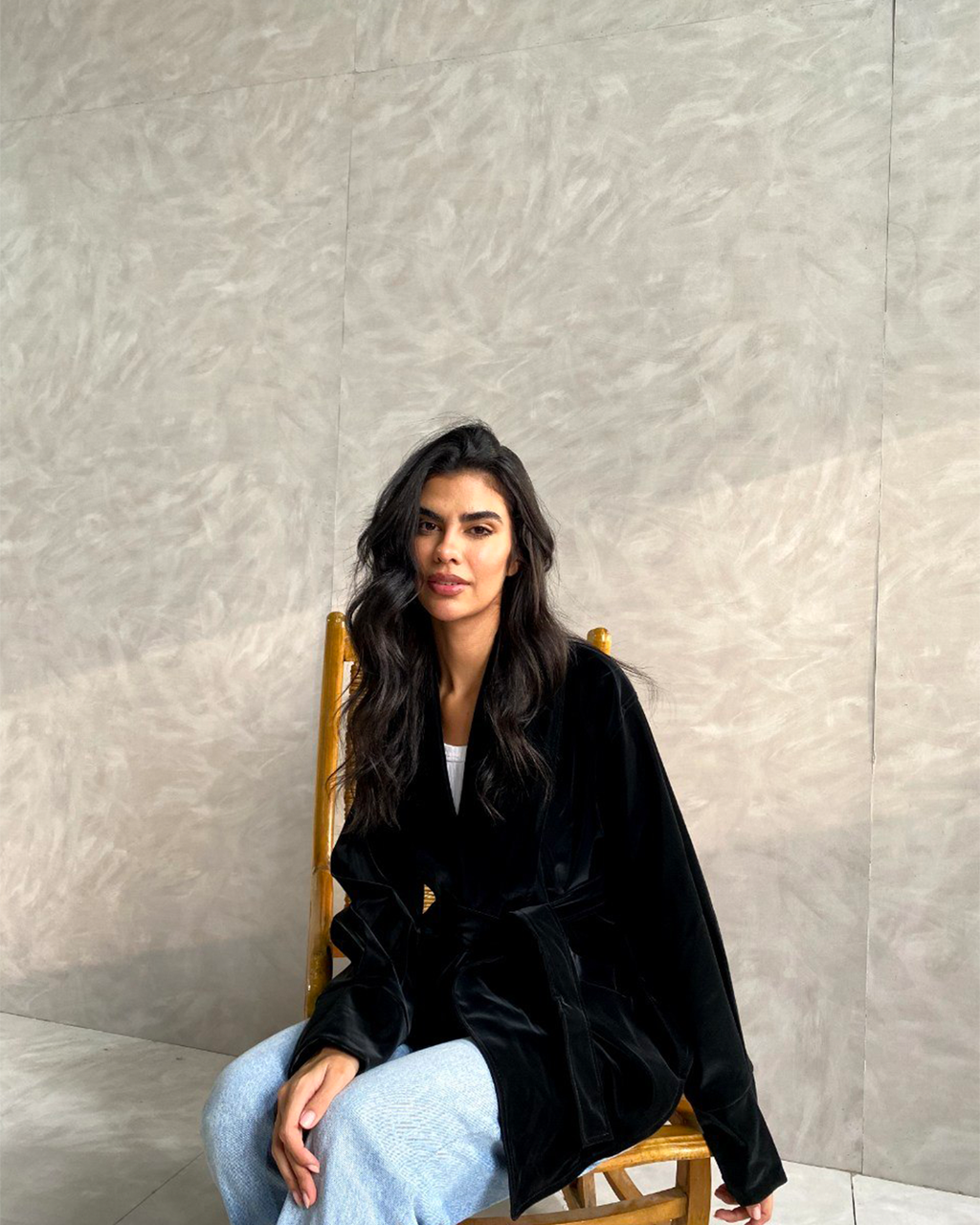 Belted Shawl-Collar Leather Wrap Jacket